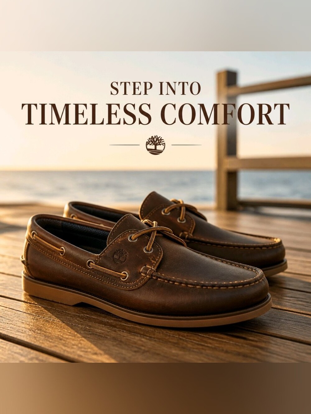 Timberland Men's 9 1/2 Brown Leather Moc Toe Boat Shoes